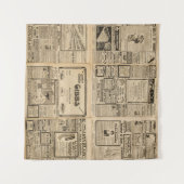 古い新聞：ヴィンテージ紙背景。 タペストリー (正面(横))