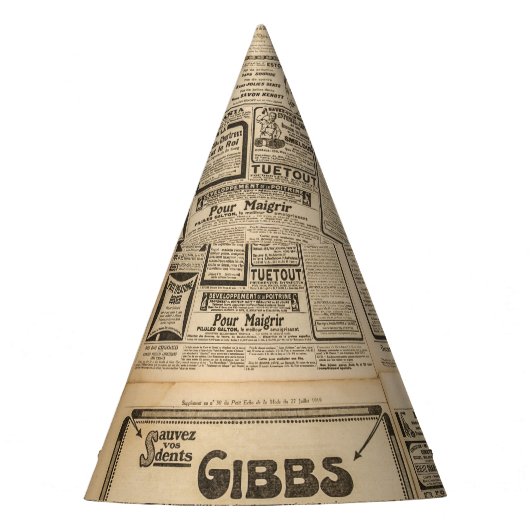 古い新聞:ヴィンテージ紙背景。 パーティーハット (正面)