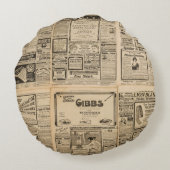 古い新聞：ヴィンテージ紙背景。 ラウンドクッション (裏面)