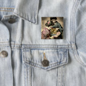 古い日本ヴィンテージの日本語の2芸者のための茶 缶バッジ (インサイチュ)