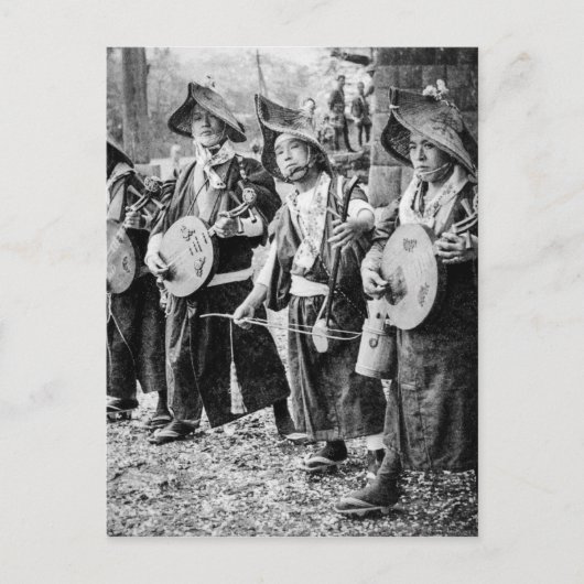 古い日本ヴィンテージ音楽のミュージシャンのメリーなバンド シーズンポストカード (正面)