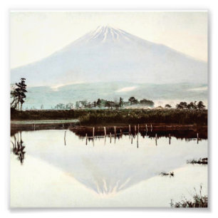 古い日本vintage湖の富士山の反射 フォトプリント