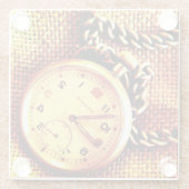 古い時計とチェーン ガラスコースター (裏面)