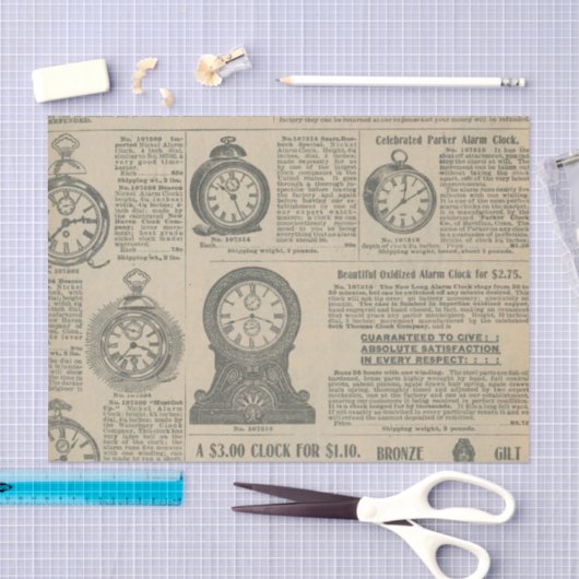 古い時計のファッションドカタログページ 薄葉紙 (クラフト)