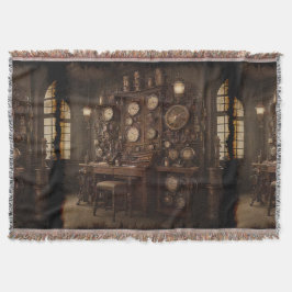 古い時計を持つスチームパンクルーム スローブランケット