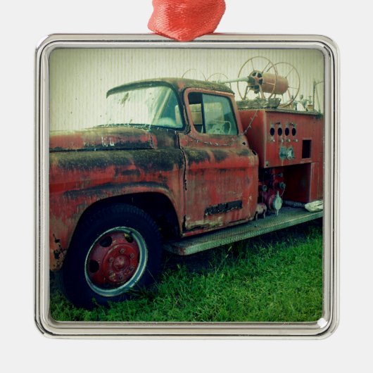 古い普通消防車 メタルオーナメント (正面)