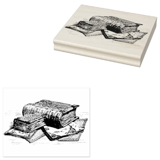 古い書籍のスタックヴィンテージラバーアートスタンプ ラバースタンプ (押印)