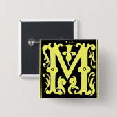 古い書道の手紙M正方形ボタンPin 缶バッジ (正面&裏面)