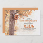古い木および鳥の家の素朴な秋の誕生会 招待状 (正面/裏面)