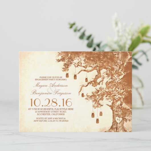 古い木とメイスンジャースの素朴な婚約パーティ 招待状 (スタンド正面)