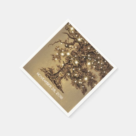 古い木と糸のライトの結婚紙ナプキン スタンダードカクテルナプキン (角)