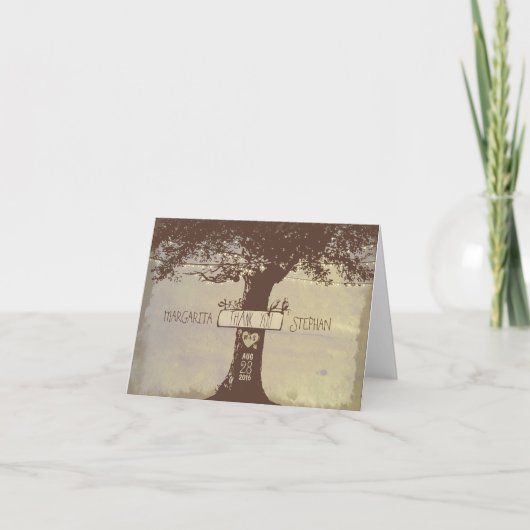 古い木のツリーとキュートなイルミネーションの感謝カード サンキューカード (正面)