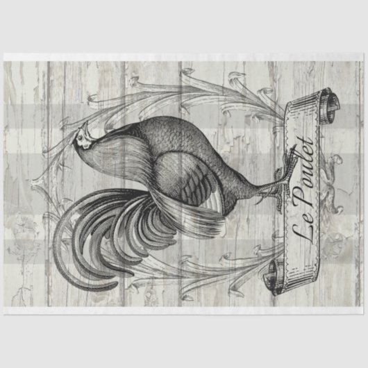 古い木のデコペフランスのージの鶏をル・プーレット 薄葉紙 (正面)