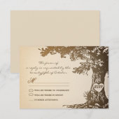 古い木のビンテージワ婚礼返信カードデザイン 出欠カード (正面/裏面)