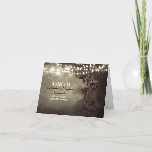 古い木のロマンチックなライト 結婚式の感謝カード サンキューカード (正面)
