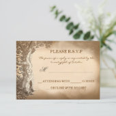 古い木のヴィンテージ素朴な結婚RSVPのカード 出欠カード (スタンド正面)