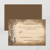 古い木のヴィンテージ素朴な結婚RSVPのカード 出欠カード (正面/裏面)