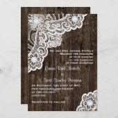 古い木の上のヴィンテージの白結婚いレース 招待状 (正面/裏面)