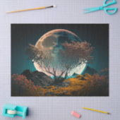 古い木の切り離しの後ろの満月 薄葉紙 (クラフト)