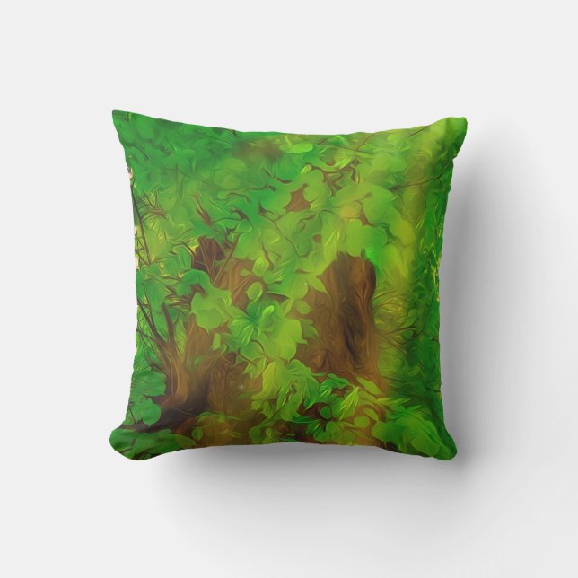 古い木の厚い枝の緑と日 アウトドアクッション (正面)