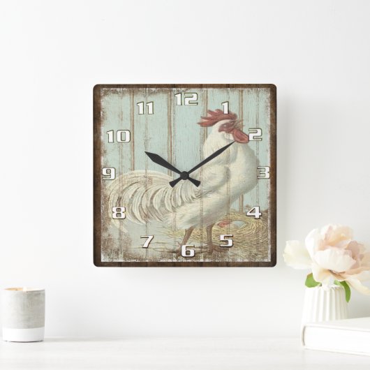 古い木の板素朴の上のヴィンテージ スクエア壁時計 (ホーム)