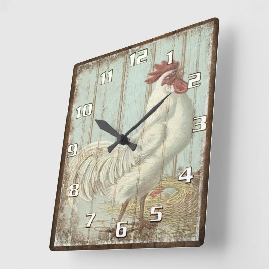 古い木の板素朴の上のヴィンテージ スクエア壁時計 (傾斜)