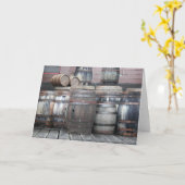 古い木の樽 カード (黄色い花)