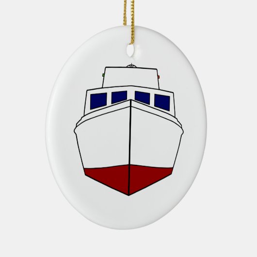 古い木の漁船-キャビン・クルーザ セラミックオーナメント (右)