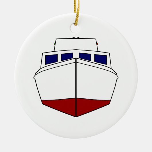 古い木の漁船-キャビン・クルーザ セラミックオーナメント (正面)
