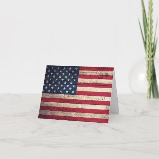 古い木の米国旗 カード (正面)
