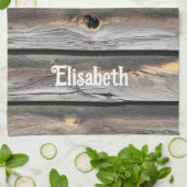 古い木の背景として天候によって署名される キッチンタオル (折り畳み)