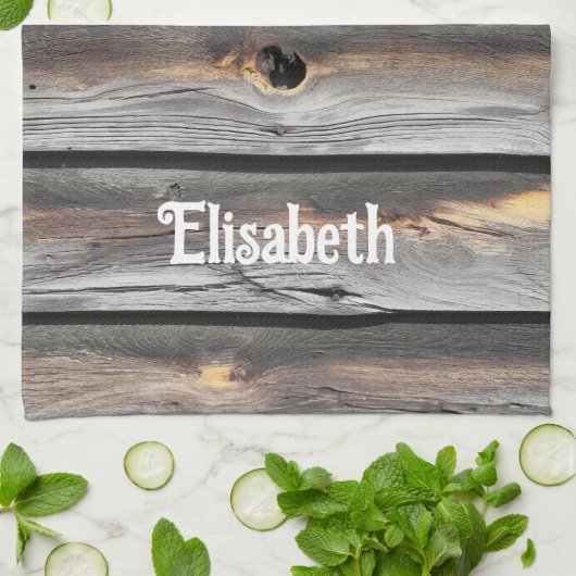 古い木の背景として天候によって署名される キッチンタオル (折り畳み)