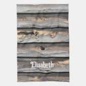 古い木の背景として天候によって署名される キッチンタオル (縦)