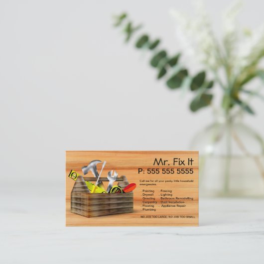 古い木の道具箱修理手帳名刺 名刺 (スタンド正面)