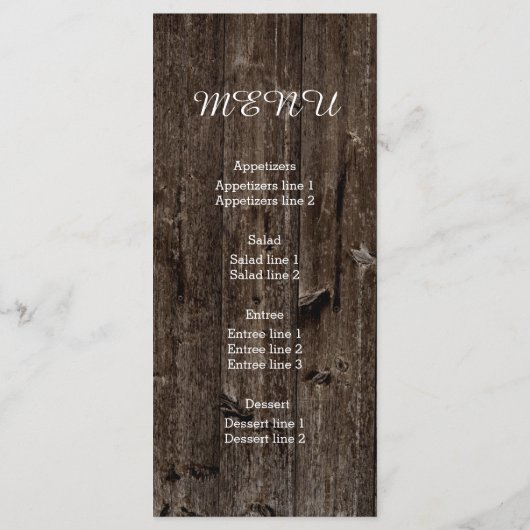 古い木材のメニューカー結婚ドのライトの列 メニュー (裏面)