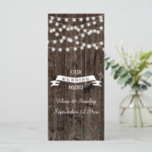 古い木材のメニューカー結婚ドのライトの列 メニュー (スタンド正面)