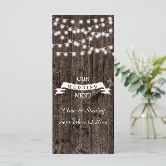 古い木材のメニューカー結婚ドのライトの列 メニュー (スタンド正面)