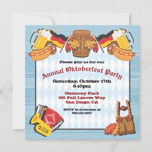 古い木材の背景のオクトーバーフェストパーティの招待状 招待状 (正面)