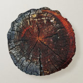 古い木材リングヴィンテージの燃焼 ラウンドクッション (裏面)