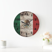 古い木目のメキシコ国旗 ラージ壁時計 (ホーム)