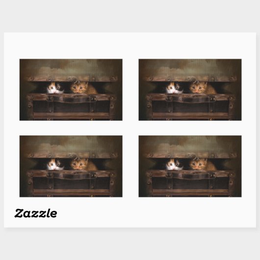 古い木箱の小さなかわいい子猫 長方形シール (シート)