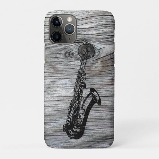 古い木素朴の上のヴィンテージとサクソフォン Case-Mate iPhoneケース (裏)