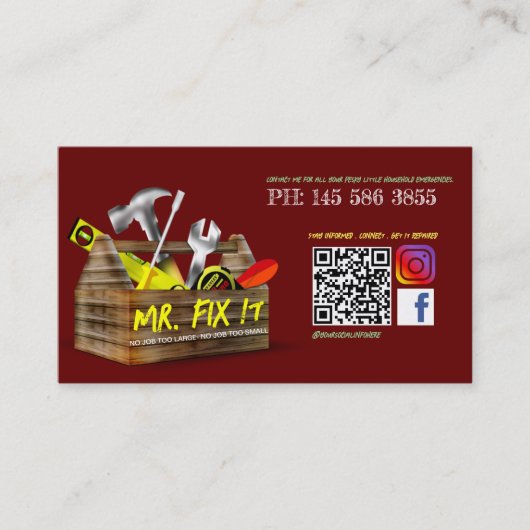 古い木製のツールボックスの修復Handyman名刺 名刺 (正面)