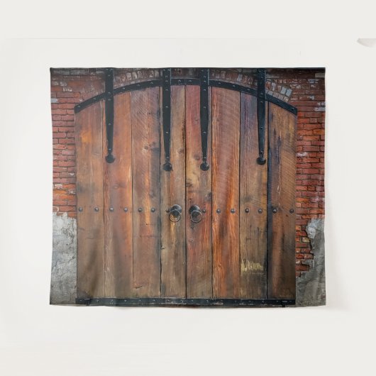 古い木製のドアとヴィンテージ真鍮ヒンジ タペストリー (正面(横))