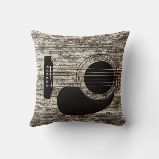 古い木製の上のアコースティックギター クッション (裏面)