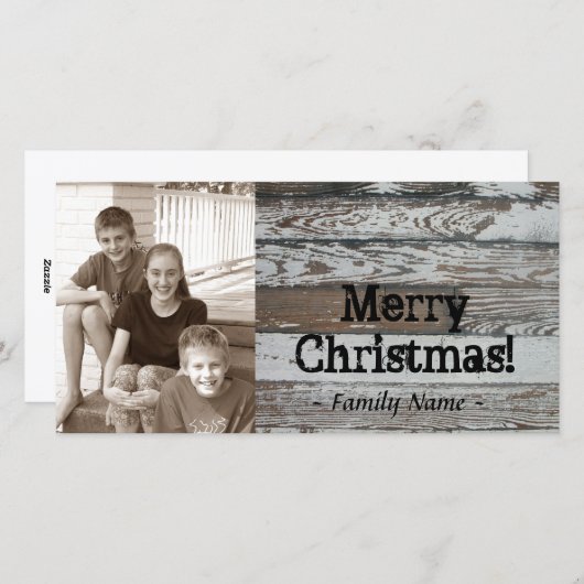 古い木製の写真のクリスマスカード シーズンカード (正面/裏面)