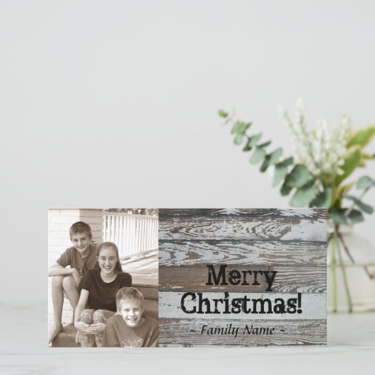 古い木製の写真のクリスマスカード シーズンカード (スタンド正面)