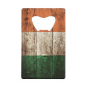 古い木製の穀物のアイルランドの旗 クレジットカード栓抜き (正面)