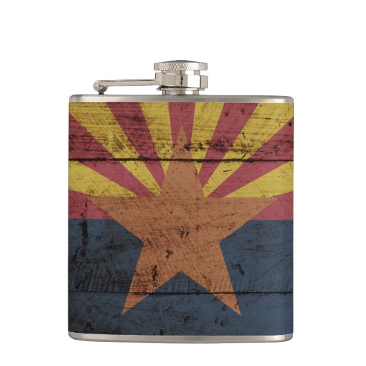 古い木製の穀物のアリゾナの州の旗 フラスク (正面)