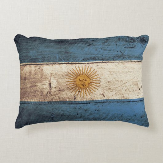 古い木製の穀物のアルゼンチンの旗 アクセントクッション (正面)